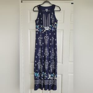 Rabbit Rabbit Rabbit Navy Floral Embroidered Maxi Dress - Size 10